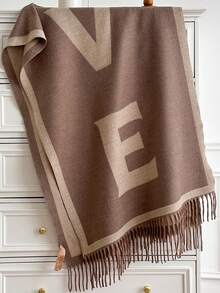 1pc Oversized Letter Jacquard Tassel Warm Scarf 195*65cm, Thick Brushed‑Polyester Faux Cashmere, Fall Winter Multi‑Use As Scarf Shawl For Travel Party - Multicolor - View 15