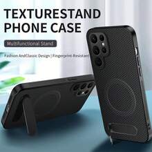 Carbon Fiber Texture Magnetic Phone Case With Built-In Invisible Rotating Stand, Multi-Angle Horizontal And Vertical Viewing, Strong Magnet Compatible With Magnetic Accessories, Full Coverage Anti-Drop Slim Anti-Fingerprint Independent Button Protective Shell, Suitable For Samsung S26/25/24/23Ultra S26/25/24/23plus S26/25/24/23 - Black - View 2