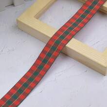 10 Yards Premium Red & Green Plaid Pattern Ribbon Roll, Vintage Plaid Fabric Tape With Metallic Gold Sequin Edge, Suitable For Holiday Gift Wrapping, Party Decoration, Hair Accessories, DIY Crafts - Checkered Ribbon - View 14