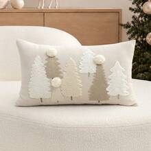 1pc Christmas Tree Embroidered Pillow Case, Suitable For Indoor Decoration, Christmas Decoration, All Season Pillow Cover, Without Insert - Multicolor - View 12