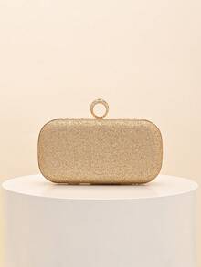 1pc Luxurious Rhinestone Floral Evening Clutch, Exquisite Full Rhinestone Heavy Craftsmanship, With Handle Ring For Crossbody Wear, Wedding Banquet Party Dress Matching, Light Luxury High-End Women's Evening Bag - Gold - View 6