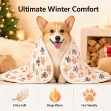 1pc Puppy Blanket, Super Soft Warm Sleeping Pad, Paw Print Pattern, Fluffy Premium Fleece Pet Blanket, Flannel Blanket, Suitable For Small And Medium Dogs And Kittens - M Off-white Paw Print 76*52 - View 1