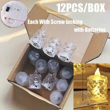 24/12/3pcs Battery Operated Diamond Pattern Flameless LED Tealight Candles, Warm Light Electronic Christmas Decor Candle Lights, Christmas LED Candles,Electronic Fake Candles, Winter Wedding Party Table Home Decor Crystal Candle Light - Diamond Surface-m - View 15
