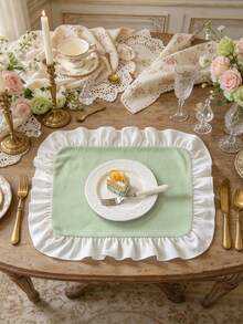 2/6/12pcs Light Green French Ruffle Placemats, Romantic Pleated Lace Edge, Protect Tabletop, Decorate Plates And Table Setting, Suitable For Dining Table, Party, Holiday, Wedding, Restaurant - Green - View 2