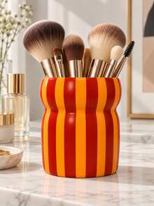1pc Colorful Striped Makeup Brush Holder, Glossy Vanity Organizer For Brushes And Beauty Tools - Multicolor - View 6