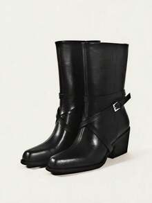 French Blogger Style Pointed Toe Wide Shaft Knee-High Boots, Nordic Kitten Heel Riding Boots For Women, INS Style - Black - View 11