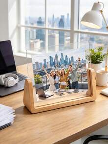Custom Acrylic Photo Frame, Personalized Wooden Base Calendar Stand U-Shaped Postcard Desktop Wooden Base, Suitable For Anniversary, Birthday, Christmas, Modern Minimalist Office Desktop Decor, Multi-Purpose Photo Display, 2D Flat - Multicolor - View 5