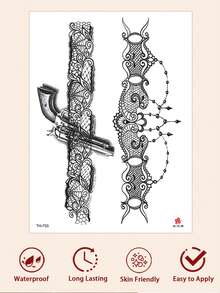 1pc Leg Chain Tattoo Sticker, Chain Print Lace Fashionable Temporary Tattoo Sticker For Girls' Arms, Legs, Back, Waist, Waterproof And Sweat-Resistant, Sexy And Cool Tattoo Sticker, Looks Very Realistic, Easy To Apply And Remove, Wedding Music Festival Party Supplies - Black - View 7