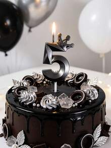 Latest Black Shell Crown 0-9 Numbers Birthday Anniversary Cake Decor Candles - Black - View 2