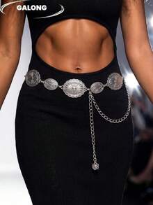 Vintage Heavy-Duty Gold Metal Waist Chain With Carved Round Coin Pendant And Multi-Layer Tassel, Sexy Style For Runway, Party And Vacation - Retro Waist Chain - View 13