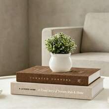 2D Flat Printed Acrylic Material Faux Linen Simulation Book, Suitable For Bookshelf, Coffee Table, Storage Rack Decoration, Simulation Book Box, Decorative Aesthetic Function, Minimalist Neutral Style Design, Fits Various Home Aesthetic Styles - 222 - View 5