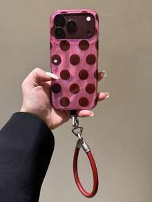 Cherry Red Polka Dot Phone Case With Foil Texture, Premium Large Dots, Detachable Red Lanyard, Compatible With IPhone 18 Pro Max 18 Pro 17 Pro Max 17 Pro 16 Pro Max 15 14 Pro 13 12 Pro 11 Pro Max, Camera Protection, Glossy Soft Edge Shockproof Protective Case - Cherry Red - View 1