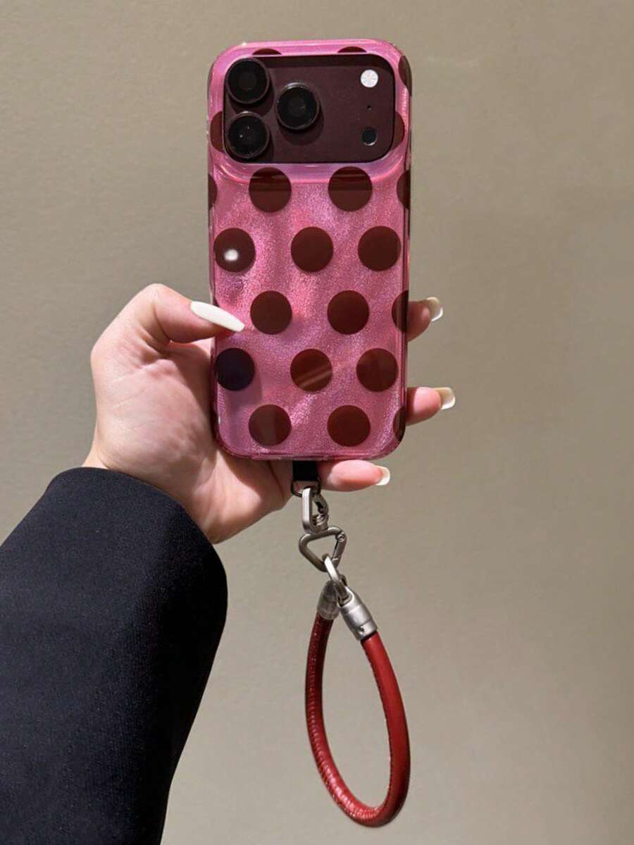 Cherry Red Polka Dot Phone Case With Foil Texture, Premium Large Dots, Detachable Red Lanyard, Compatible With IPhone 18 Pro Max 18 Pro 17 Pro Max 17 Pro 16 Pro Max 15 14 Pro 13 12 Pro 11 Pro Max, Camera Protection, Glossy Soft Edge Shockproof Protective Case - Cherry Red - View 1