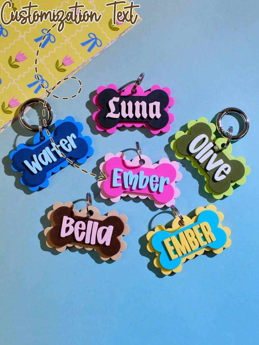 1pc Customized Fan-Shaped Bone Pet Tag 3D Printed Dog Identification Keychain - Pet Tag - View 1