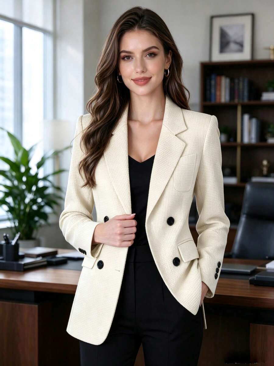 HOMEYEE Women's Lapel Long Sleeve Vintage Elegant Casual Business Professional OL Top Blazer For Autumn/Winter Spring Fall - Apricot - View 1