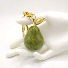 1pc Glitter 3D Pear Keychain, Fresh Realistic Fruit Pear Shaped Pendant, Gold Leaf Chain Design, Cute Girly Bag Charm Accessory - Multicolor - View 7