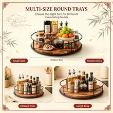 1PC Rotating Solid Wood Desktop Storage Cabinet, 360° Rotatable Tray Sundries Organizer, Multi-Functional Wooden Storage Rack For Desktop Arrangement, For Bedroom, Kitchen, Living Room, Office, Housewarming Holiday Gift - Brown - View 2