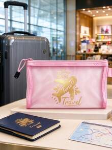Aircraft-Themed Mesh Passport Pouch, Airplane Print, Transparent, Smooth Zipper, Lightweight Portable. Holds Passports & Tickets. Perfect For Trips. Practical Gift For Travelers To Store Receipts And Stationery Easily. Christmas Gift - Multicolor - View 1