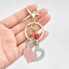1pc Romantic Pink Heart-Shaped Rose Keychain, Cute Key Holder, Anti-Loss, Backpack Decoration - Pink and Blue Heart - View 6