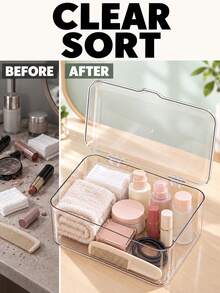 Large Capacity Jewelry Box With Transparent Flip Lid, Space-Saving Jewelry Storage Box For Women, Multi-Functional Cosmetic Organizer, Suitable For Dorm, Home, Living Room, Bathroom, Bedroom, Apartment Vanity, Home Decor Accessory - Multicolor - View 3