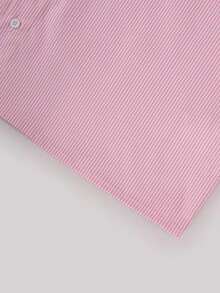 Spring/Autumn American Casual Pink & White Fine Striped Short Shirt Men's Commute Versatile Lapel Long Sleeve Top - Pink - View 6