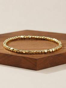 1pc Elegant Minimalist Gold Color Hematite Square Beads Bracelet, Gold Elastic Square Beads Bracelet, Versatile For Commuting, Niche Design, Gift For Best Friend, Birthday Gift - Gold - View 4