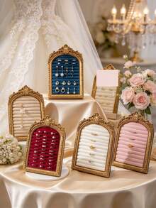 Vintage Resin Jewelry Organizer, European Retro Scroll Frame Jewelry Display Stand With Velvet Ring Tray, Decorative Jewelry Storage Rack For Vanity, Bedroom, Wedding And Gift.Gift Box.Christmas.Funny Gifts.Wedding Accessories.Jewellery Organizer - Multicolor - View 4