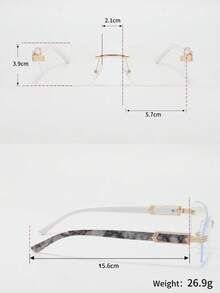 1 Pair Men's Metal Flat Top Double Bridge Geometric Rimless Glasses, High-End Luxury Business Style, Exquisite Elegant Versatile Personalized Elegant Casual Fashion Eyewear - Gold White Flat - View 6