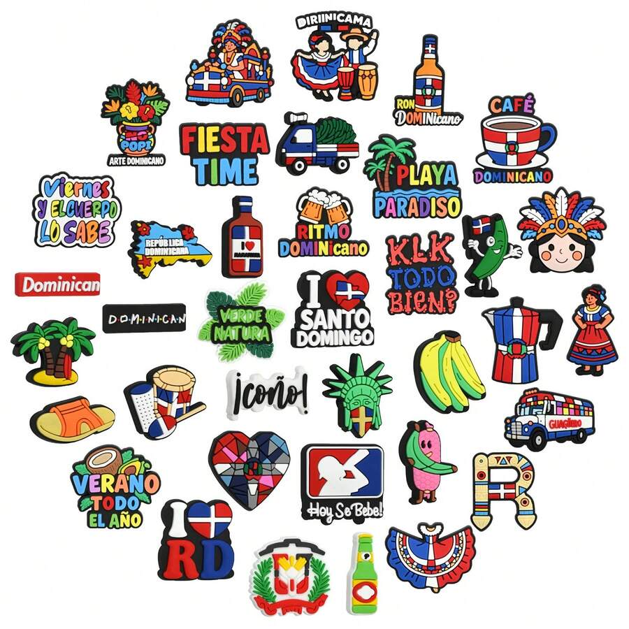 Random 10-30Pcs Dominican Series Shoe Charms For Sandals Beach Bags, PVC DIY Shoe Decoration Accessories Charms Great Gift Shoe Pins - Multicolor - View 1