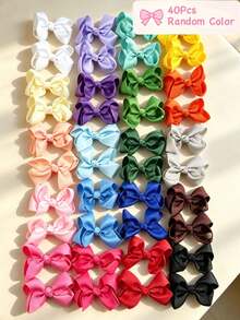 40pcs Random Color Women's Solid Color Bow Soft Satin Ribbon Non-Slip Cute Sweet Hair Clips Hair Accessories, Suitable For Daily, Party, Birthday - Multicolor - View 6