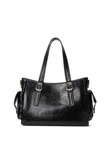 Women Retro Hardware‑Decorated Top‑Handle Handbag, Detachable Crossbody Strap Casual Multi‑Pocket Shoulder Bag - Multi-color - View 3