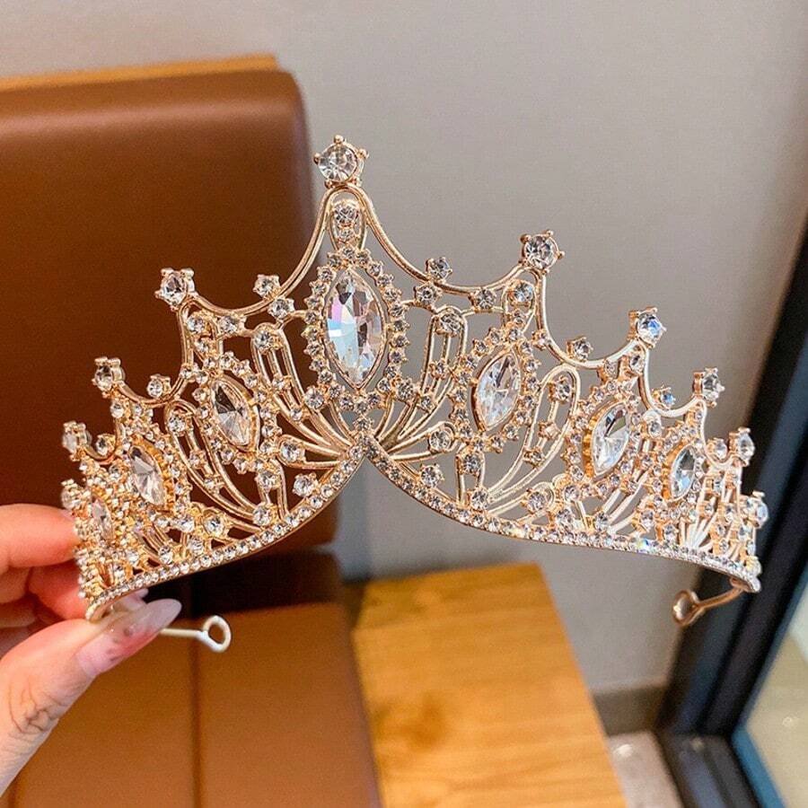 Bridal Crown Vintage Baroque Luxury Crystal Tiara Wedding Dress Headpiece Wedding Party Rhinestone Headband Marriage Gift Hairband - Gold - View 1