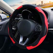 1pc Carbon Fiber Leather Comfortable Car Steering Wheel Cover Without Inner Ring, Car Decoration Suitable For 14.5-15 Inch Steering Wheel, Elastic Band Steering Wheel Cover, Car Interior Accessory, Unisex, All Season - Multicolor - View 4