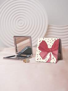 1PC Millennium Y2K Series Portable Vanity Mirror, Foldable Lightweight Ultra-Thin Convenient Hand Mirror, PU Leather, Suitable For Multiple Scenarios And All People, Foldable Small Square Mirror, Pocket Mirror, Cartoon Bow, Ditsy Floral, Rose, Cherry, Heart, Butterfly Printed Pattern Design, Exquisite Handheld 180° Flip Cover Multifunctional Mini Mirror - Multicolor - View 2