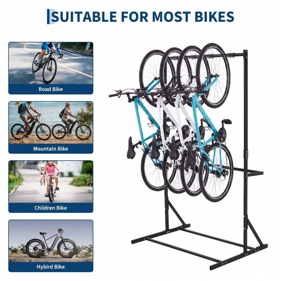 GOCAPTAIN Freestanding Bike Rack Stand, Floor Bike Storage Holder For Garage & Home - Steel Upright Organizer, Stable Design - Black - Black - View 1