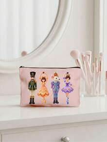 2D Christmas Theme Nutcracker Makeup Bag, Includes Christmas Ballet And Other Elements, Holiday Gift Bag, Toiletry Bag, Multi-Functional Bag, Suitable For Commuting, Back To School, Travel, And Other Occasions (2D Printed Pattern) - Multicolor - View 5