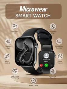 Microwear Smartwatch untuk Wanita dan Pria, Smartwatch Layar Sentuh HD 2,08 inci dengan Pelacak Kebugaran, Monitor Detak Jantung/Tidur, Tampilan Jam yang Dapat Disesuaikan, Mode Multi-Olahraga, Kompatibel dengan iPhone/Samsung/Android - hitam 1 - View 2