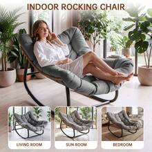 Dryfeedo Wide Egg-Shaped Rattan Rocking Chair With Cushion, Grey, Indoor & Outdoor Lounger, 150kg Capacity - A - View 8