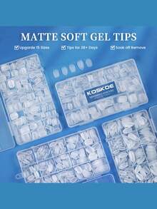 KOSKOE 300Pcs Full Matte Full‑Cover Nail Tips 15 Sizes Pre‑Buff Artificial Fake Nails Ultra‑Thin Quick Extension Press‑On Nails For Salon & DIY Manicure - Clear - View 4