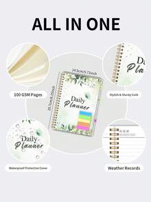 1pc Floral Spiral Notebook/Daily Planner, 108 Lined Pages, 5 Color Tabs, Date & Weather Record, 100GSM Paper For Journaling, Study & Work, Office Desk Accessories, Christmas Gifts, Bible Study Materials - Rectangle - View 3
