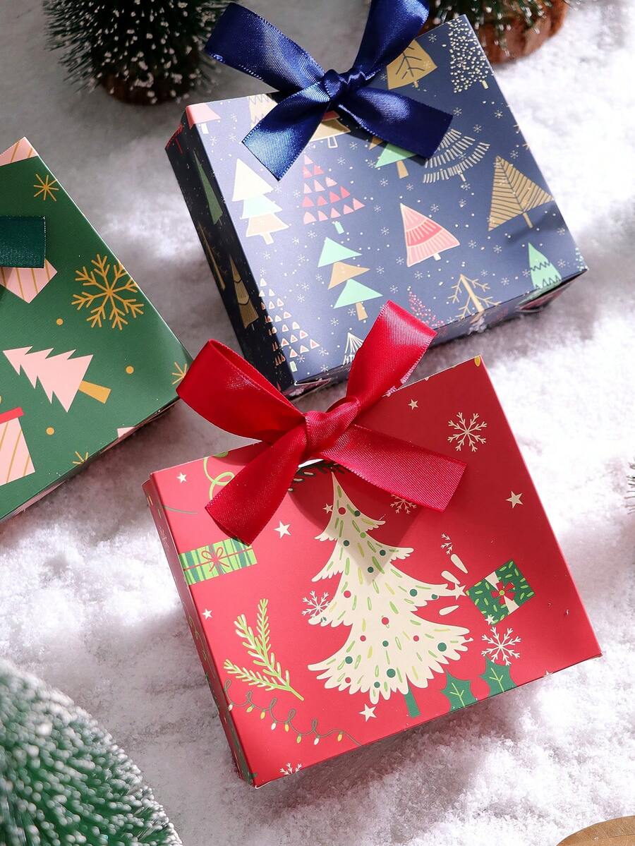 10pcs/Set Christmas Gold Foil Square Gift Box/Creative Candy Gift Box - High-End Printed Christmas Tree Gift Box