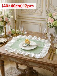 2/6/12pcs Light Green French Ruffle Placemats, Romantic Pleated Lace Edge, Protect Tabletop, Decorate Plates And Table Setting, Suitable For Dining Table, Party, Holiday, Wedding, Restaurant - Green - View 14