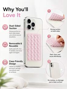Silicone Suction Cup Phone Holder, Double-Sided Grip Pad For Smartphone Case, Reusable Adhesive-Free Phone Mount For Mirror, Makeup, Fitness, Shower, Video Recording, Hands-Free Use, Compatible With Most Smartphones - Multiple Styles - View 4