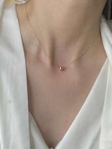 Nooxian 1件女款項鍊，極簡不鏽鋼圓珠吊墜項鍊，日常疊戴飾品禮物 - 金黃色 - 查看 4
