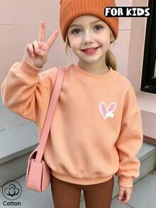 Girls Casual Long Sleeve Crew Neck Sweatshirt, Soft Tween Girl Daily Pullover Tops - Hami Melon Orange - View 3
