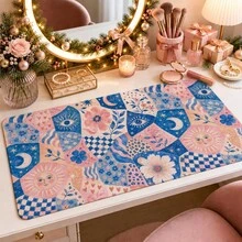 1pc Vintage Celestial Floral Checkered Desk Mat, Multi-Purpose Vanity Table Protector, Nail Art Mat, Large Desktop Mouse Pad For Women Bedroom & Office, S/M/L/XL - View 5