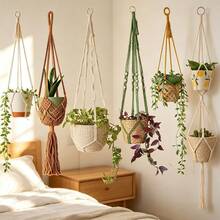Handmade Bohemian Style Hanging Rope Planter Holder Set, Patterned Hanging Planter, Suitable For Different Size Plant Pots - Multiple Styles - View 10
