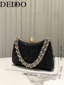 Dedoo 1pc Shiny Gold Rhinestone Decorated Elegant Women Clutch Bag, Suitable For Evening Party, Wedding, Cocktail Events - Black - View 3