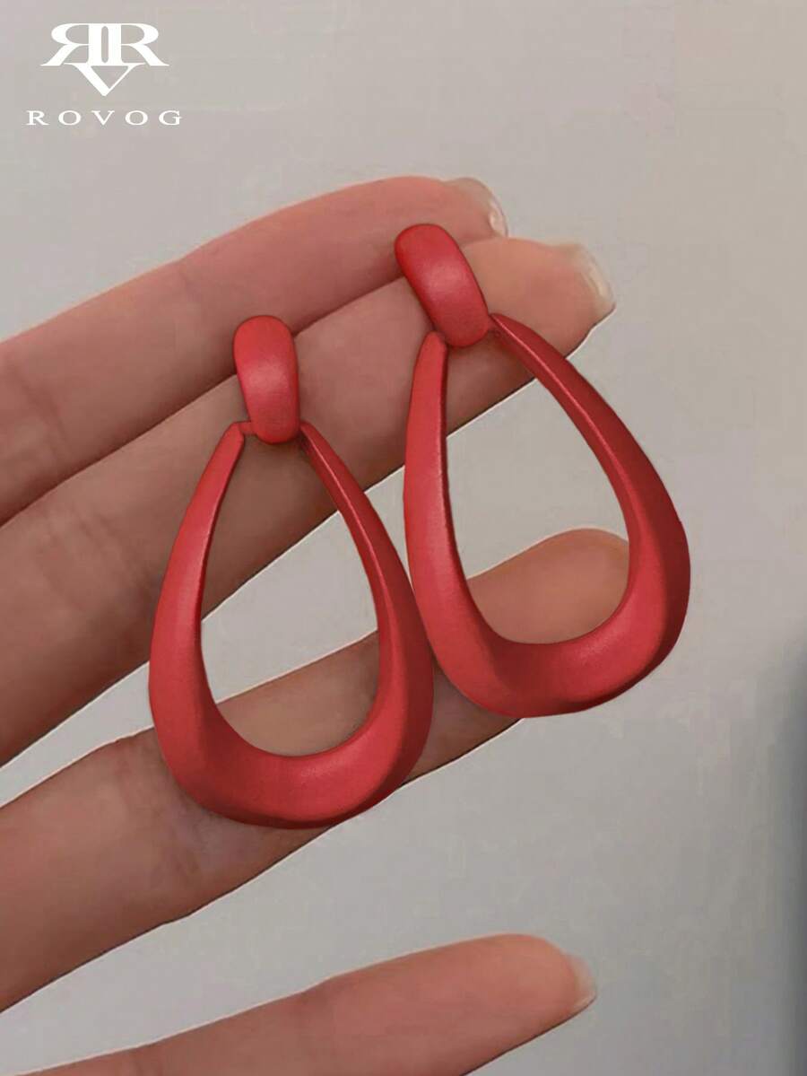 1 Pair Minimalist French Style Red Geometric Elegant Luxury Versatile Formal/Daily/Vacation Earrings For Ladies