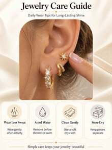 ZCNC 3/1pcs Women's Niche Design Hexagram Stud Earrings Set, Low Allergy, Daily Wear Accessory, Halloween/Christmas Thoughtful Gift - Gold - View 9